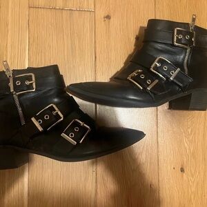 Sleek Black Buckle Heeled Boots